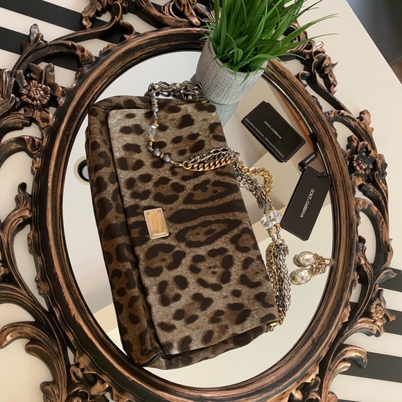 (New) Dolce&Gabbana Jewel Leopard Denim Clutch - Picture 1 of 5